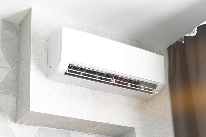 A wall-mounted air conditioning unit.