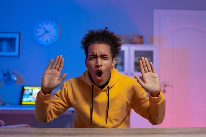 Vlogger Recording Livestream for his Show.