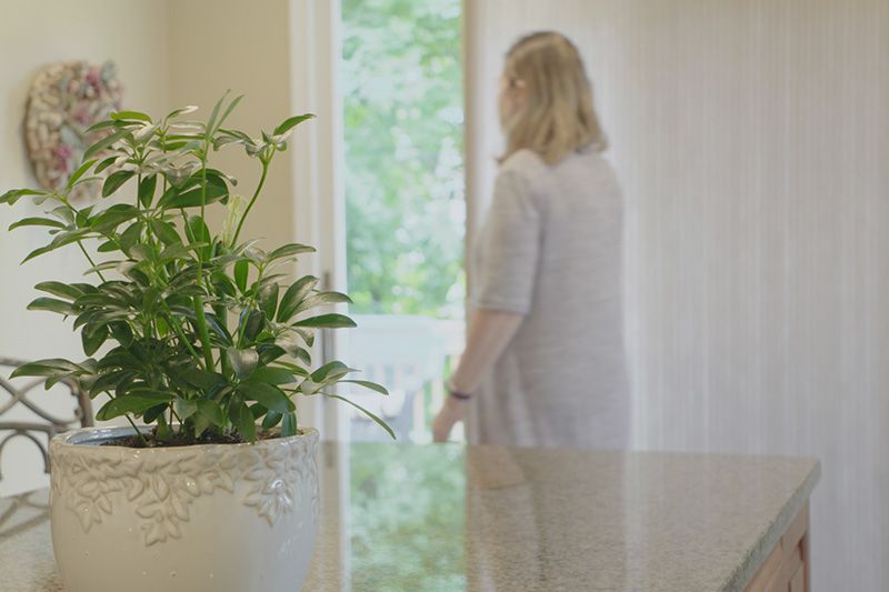 Image of person looking out of window. Video - Energy Saving Tip 3.